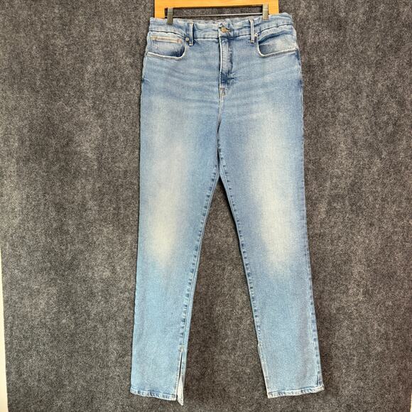 Good American Jeans Womens 14/32 Light Blue Skinny Split Hem High Rise Casual - Picture 1 of 14